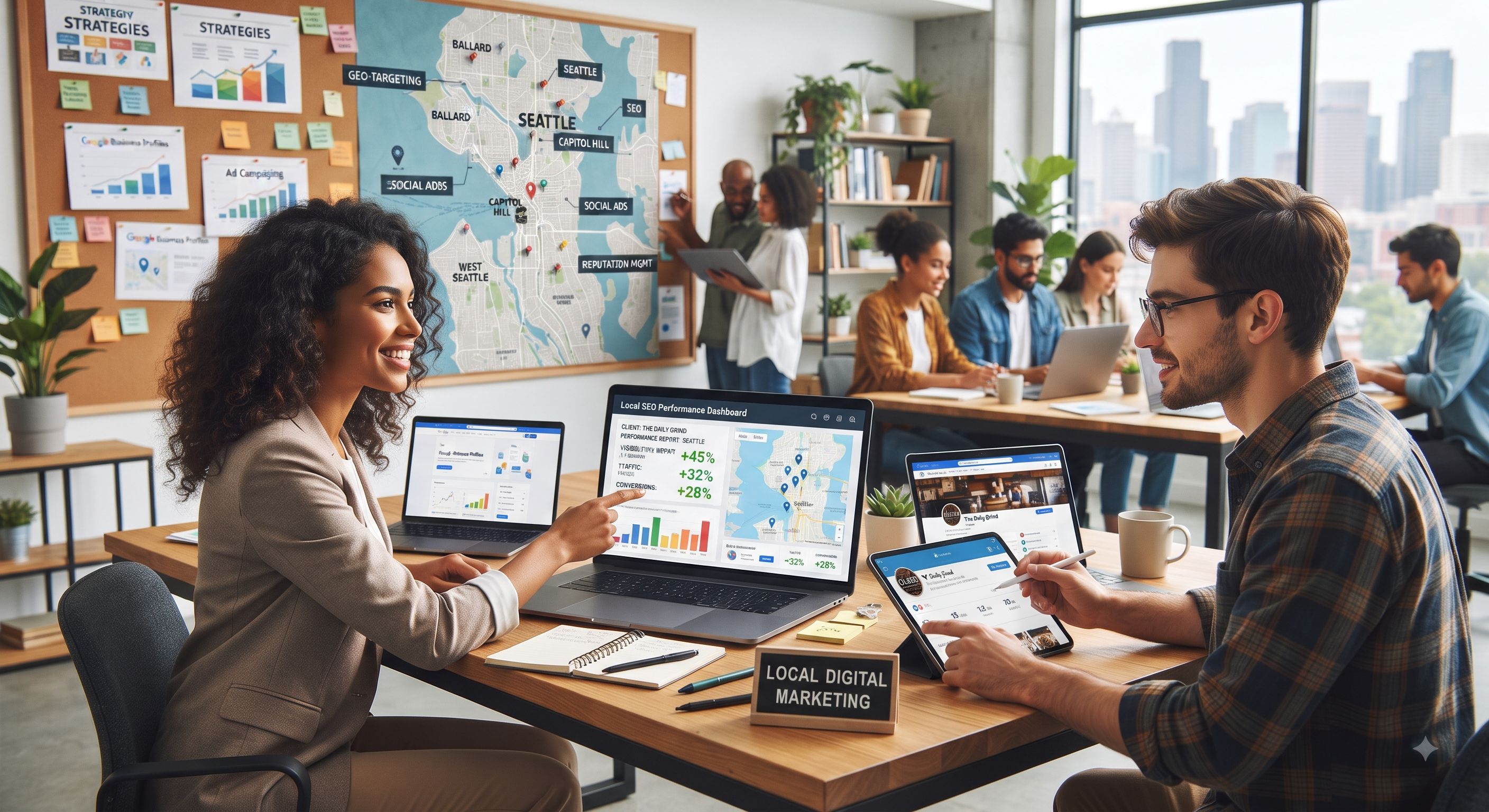 Local digital marketing strategy helping businesses attract nearby customers through SEO, Google search, social media, and online advertising.